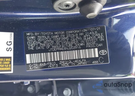 2022 Toyota Corolla Le из США, поврежденный, VIN JTDEPMAE6NJ203916